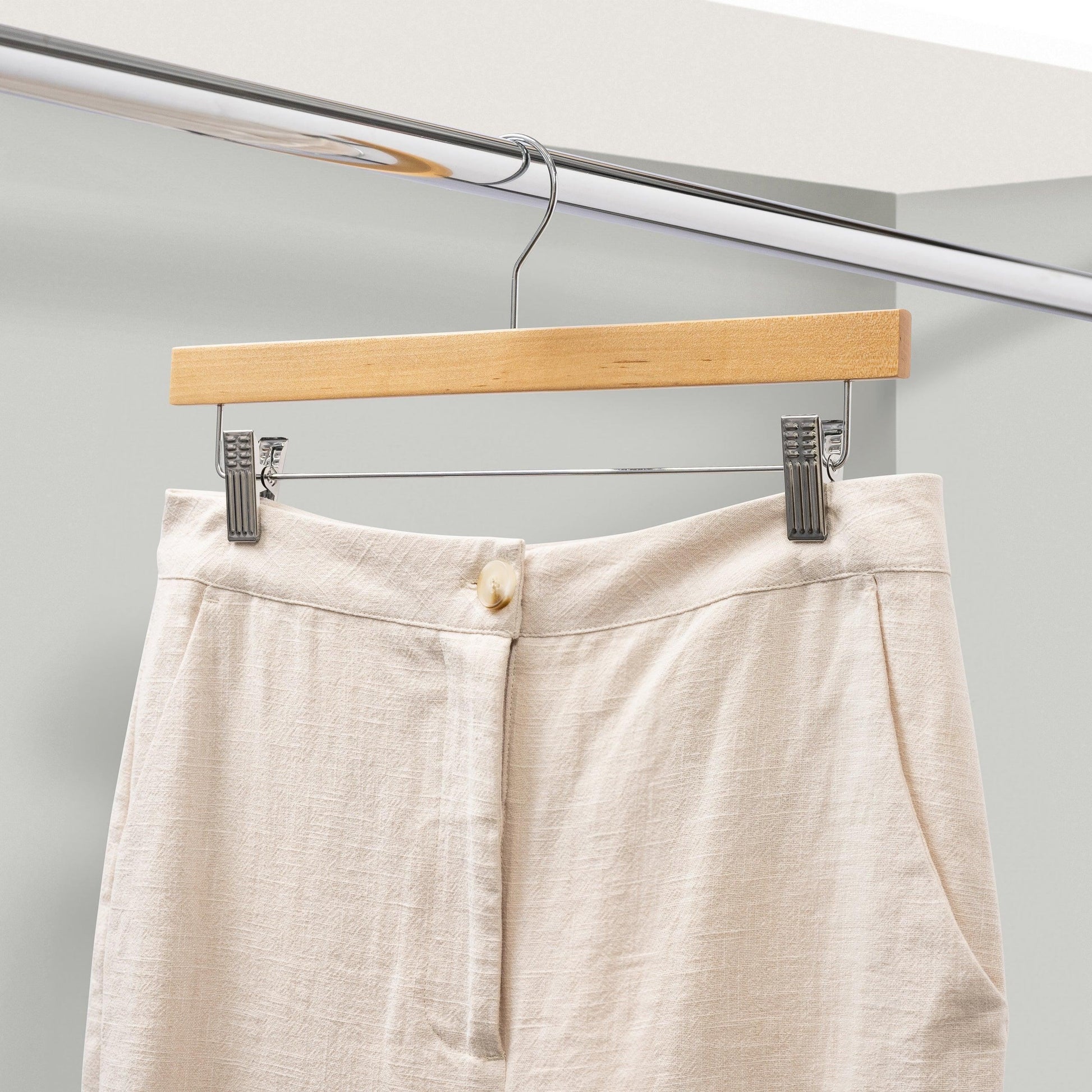 Natural Wood Hangers With Clips 35.5cm X 12mm Thick (Sold in 25/50/100) - Hangersforless