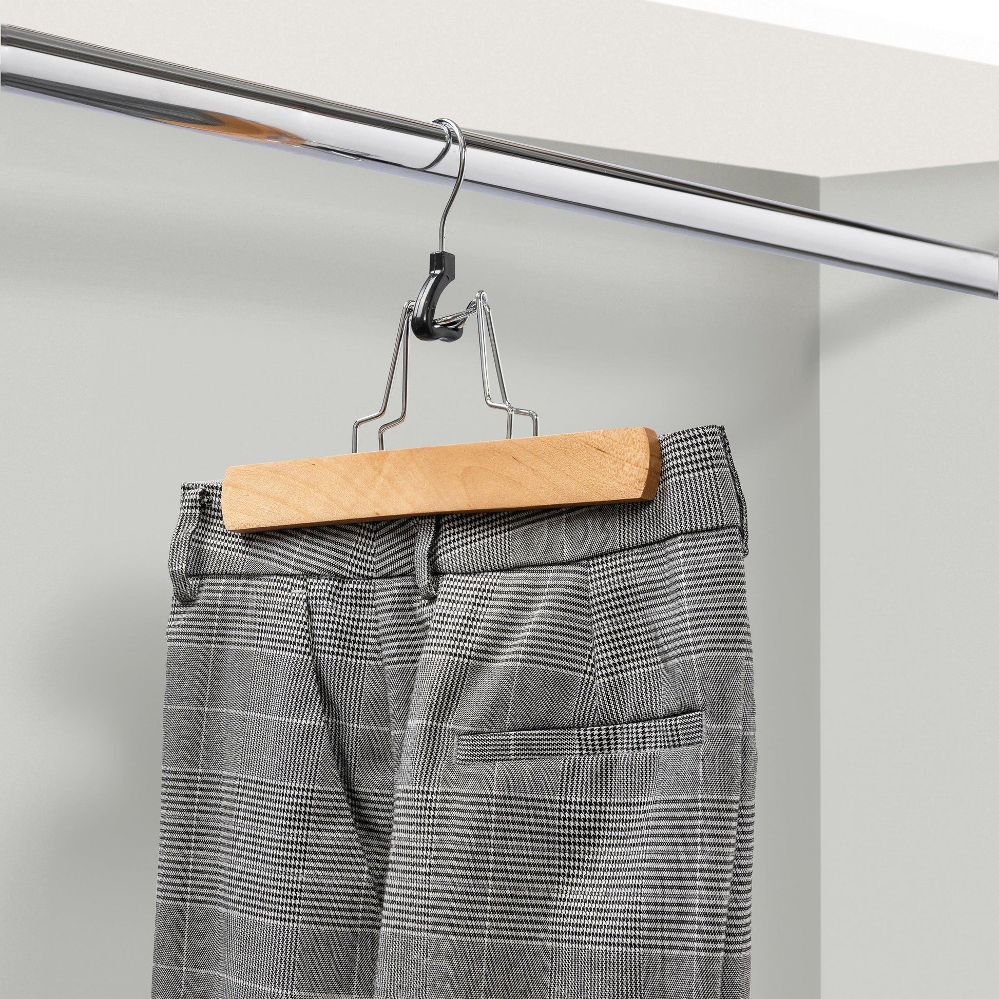 Natural Wooden Pant Hanger w/Snap-Lock & Soft Pads Installed - 23cm X 15mm Thick (Sold in 25/50/100) - Hangersforless