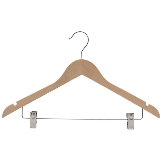 Premium Wooden Combination Hanger with NO Varnish - Very Fine Polished Surface - 44.5cm X 12mm Thick Sold in Bundle of 25/50/100 - Hangersforless
