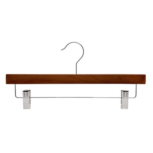 Walnut Wooden Pant Hanger w/Clips - 35.5cm X 12mm Thick (Sold in 25/50/100) - Hangersforless