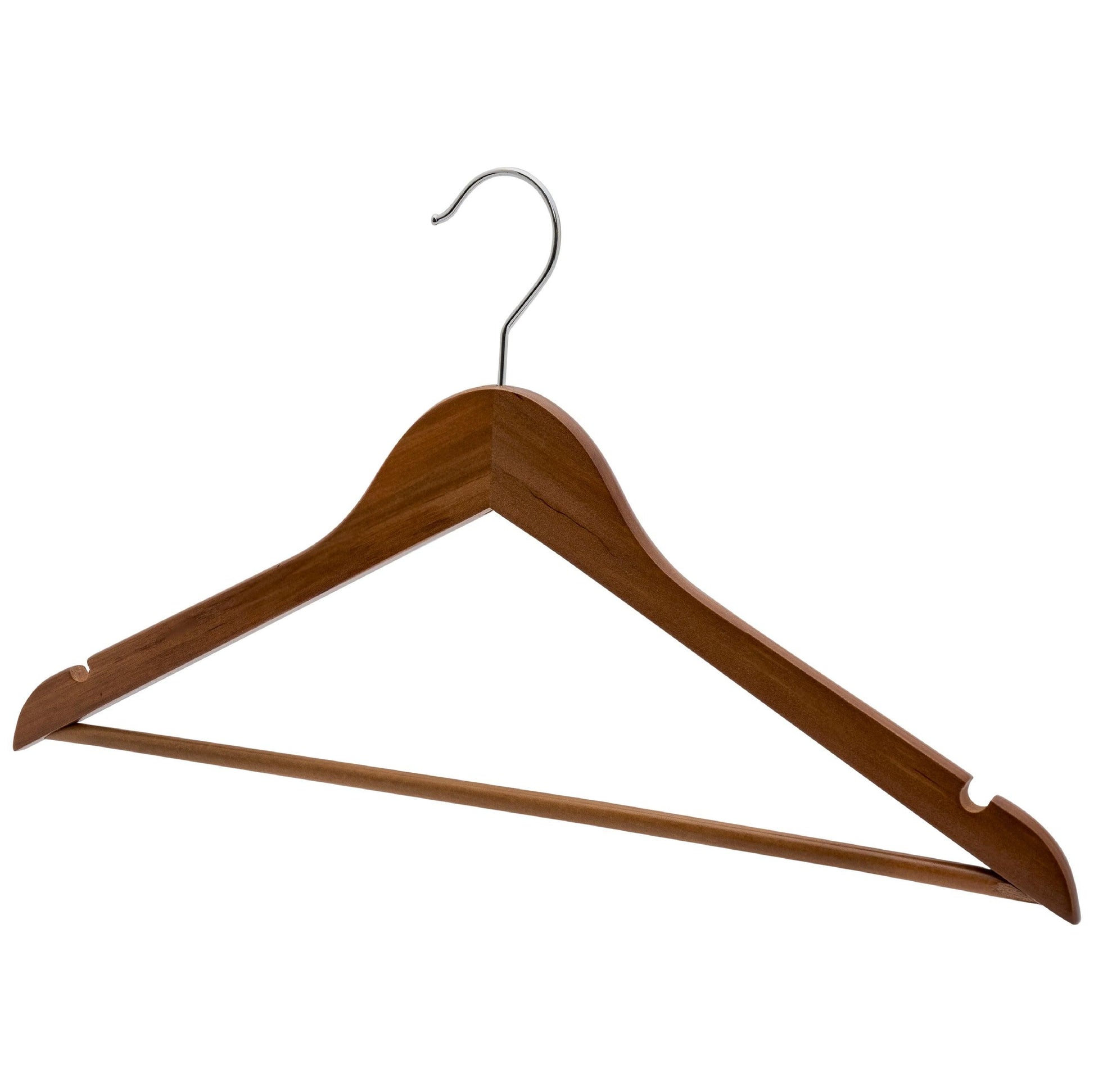 Walnut Wooden Suit Hanger w/Bar - 43cm X 12mm Thick (Sold in 25/50/100) - Hangersforless