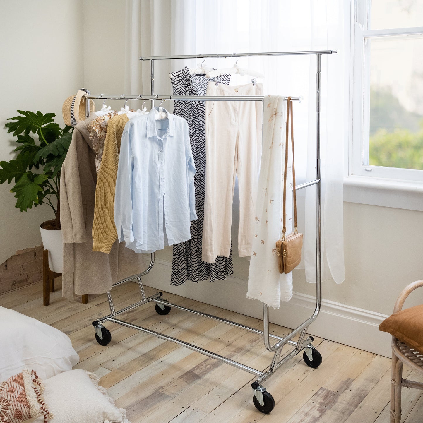 Heavy Duty Clothes Rack - 210kgs Weight Capacity - Four Large Rubber Casters