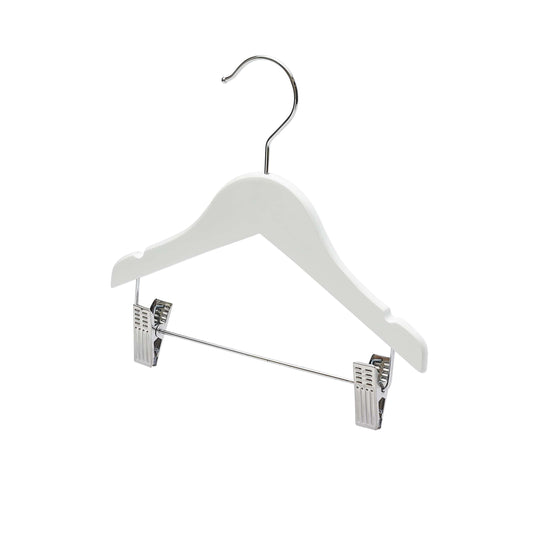 25cm Baby Size White Wood Hanger With Clips (Sold in Bundles of 25/50/100)