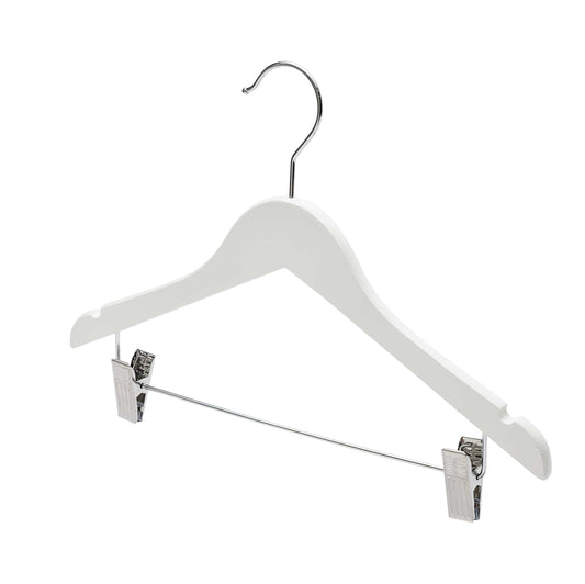 36cm Kid Size White Wood Hanger W/Clips (Sold in Bundles of 25/50/100)