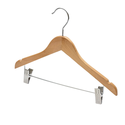 36cm Kids Size Beech Wooden Hanger W/Clips (Sold in Bundles of 25/50/100) - Hangersforless