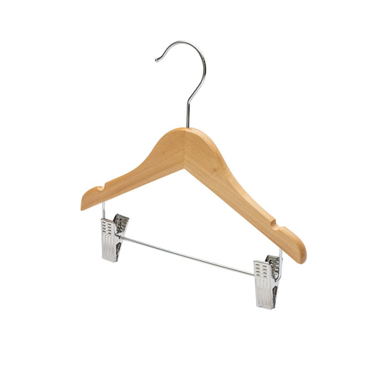 25cm Baby Size Natural Wood Hanger With Clips (Sold in Bundles of 25/50/100)