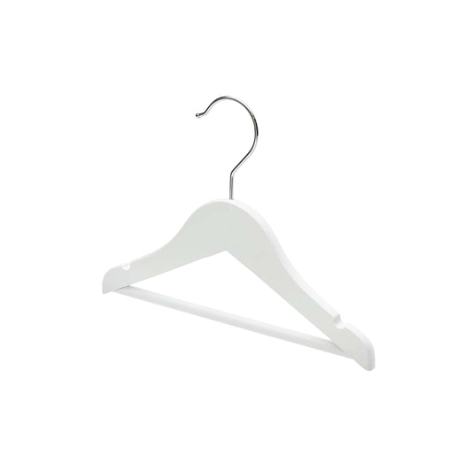 25cm Baby Size White Wood Hanger With Bar (Sold in Bundles of 25/50/100)