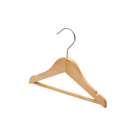 25cm Baby Size Natural Wood Hanger with Bar (Sold in Bundles of 25/50/100)