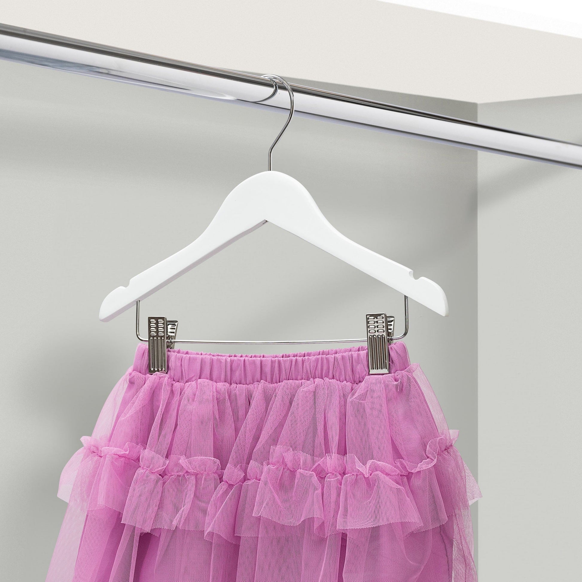 30.5cm Kid Size White Wood Hanger With Clips (Sold in Bundles of 25/50/100) - Hangersforless