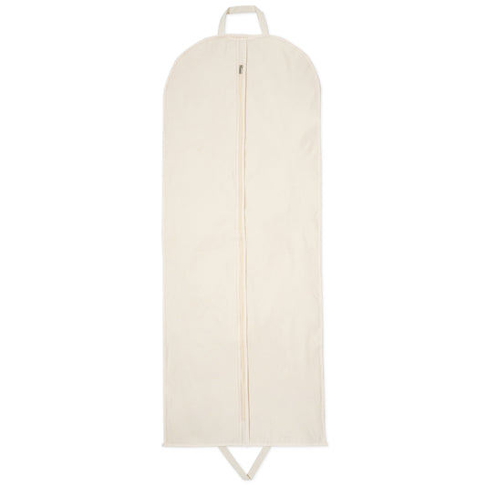 Beige garment bag with zipper and handles, clothing storage organizer from Hangersforless