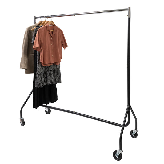 Heavy Duty Single Rail Clothing Rack - 150kgs Weight Capacity - Four Large Rubber Casters