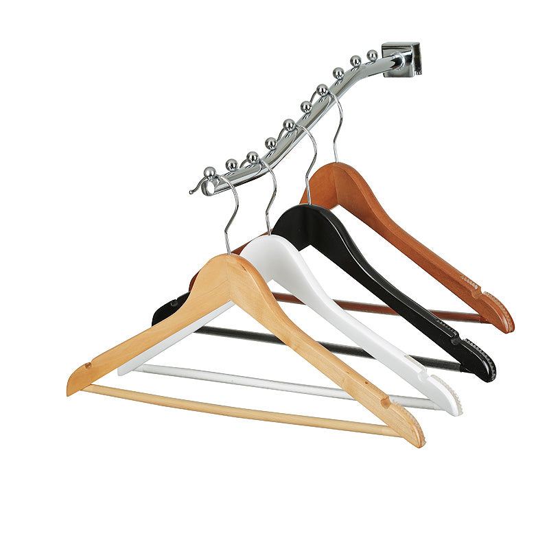 Natural Wood Suit Hanger With Curved Body Soft Rubber installed on Shoulders & Pant Bar - 44.5cm X 14mm Thick (Sold in 25/50/100) - Hangersforless