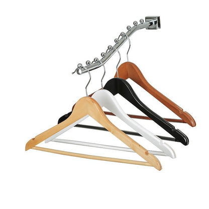 Black Wood Suit Hanger With Curved Body Soft Rubber installed on Shoulders & Pant Bar - 44.5cm X 14mm Thick (Sold in 25/50/100) - Hangersforless