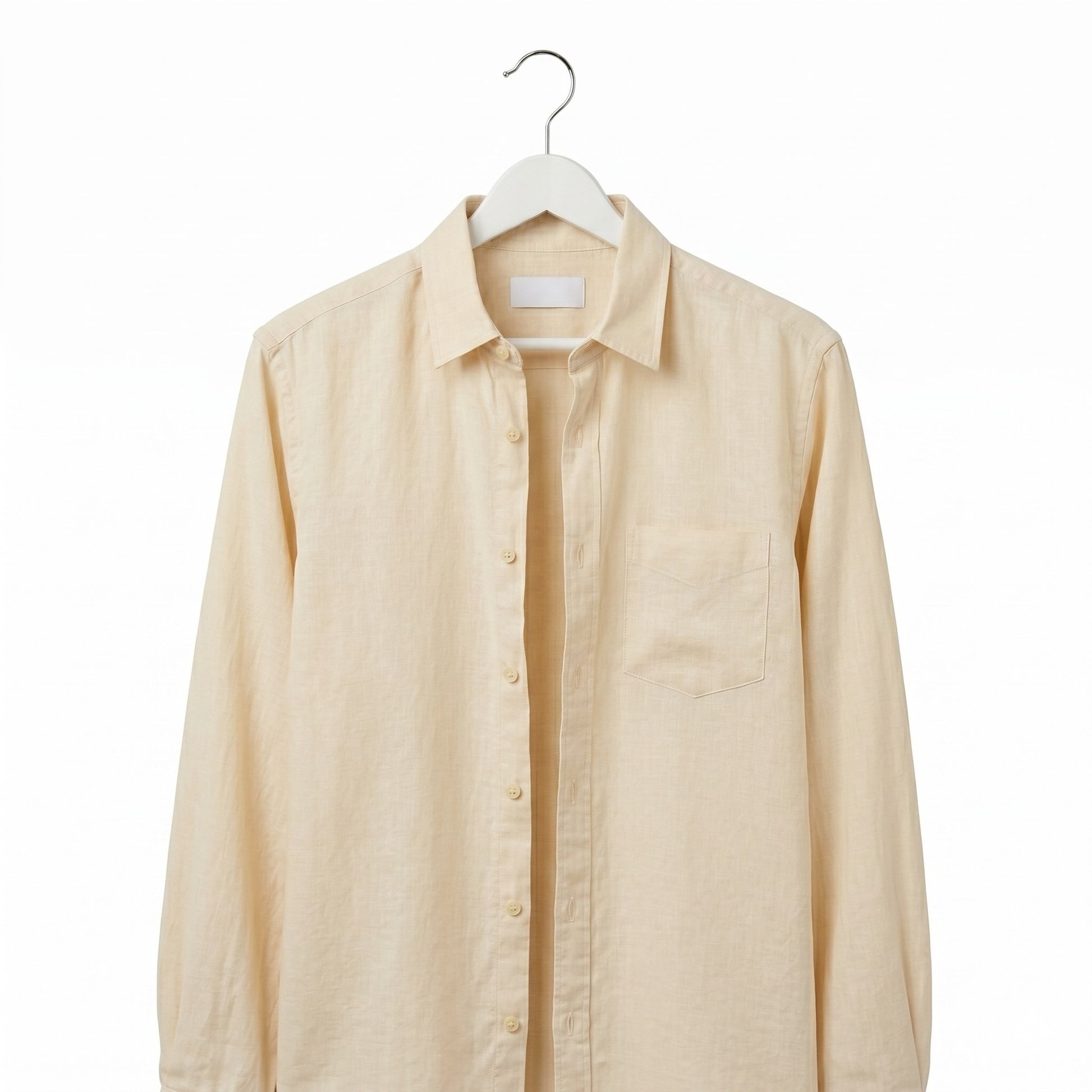 White Wood Suit Hanger With Soft Rubber with a beige colour shirt on