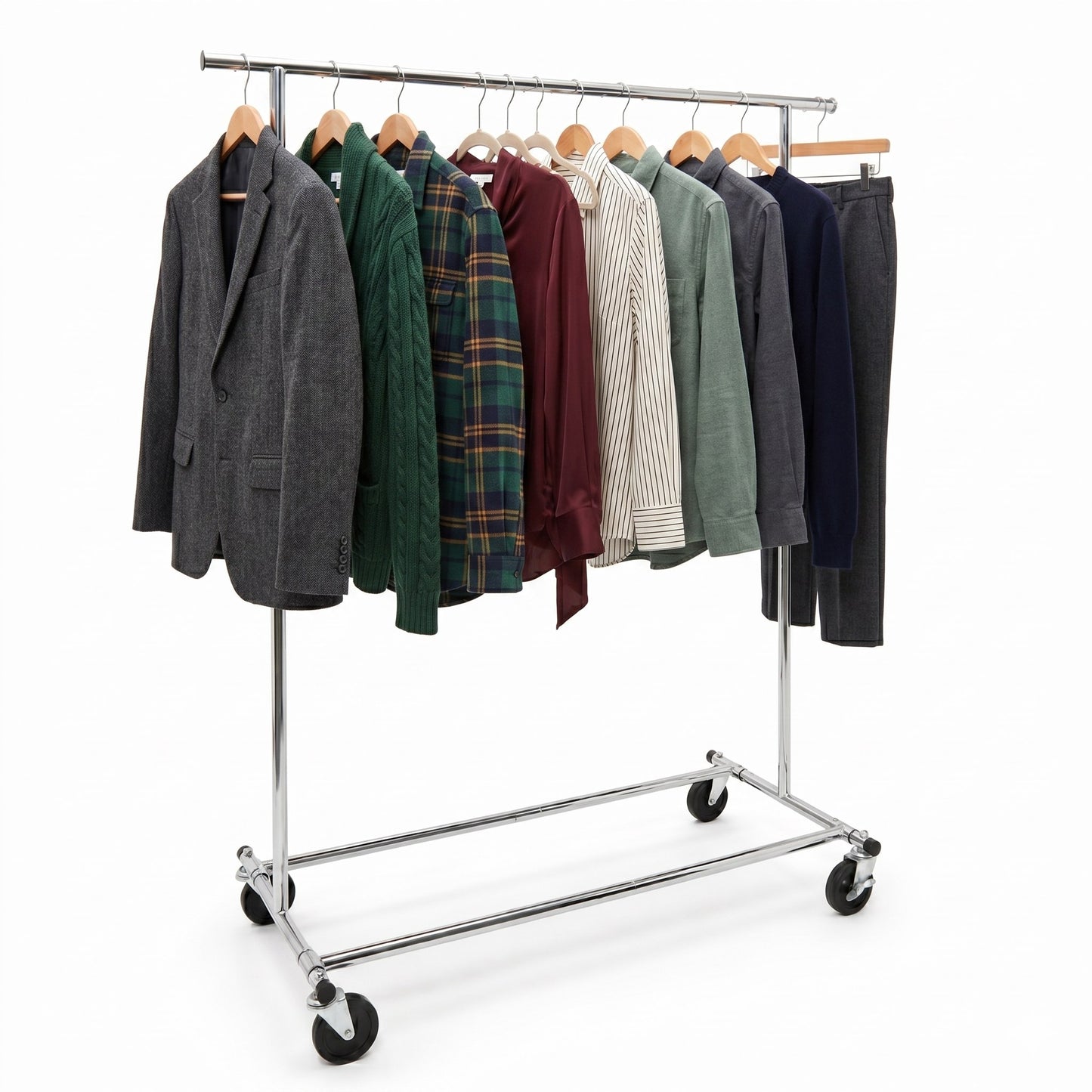 Heavy Duty Chrome Metal Rack With multiple garments on