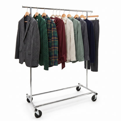 Heavy Duty Chrome Metal Rack With multiple garments on