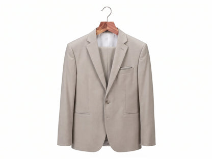 light beige suit on a cedar suit hanger