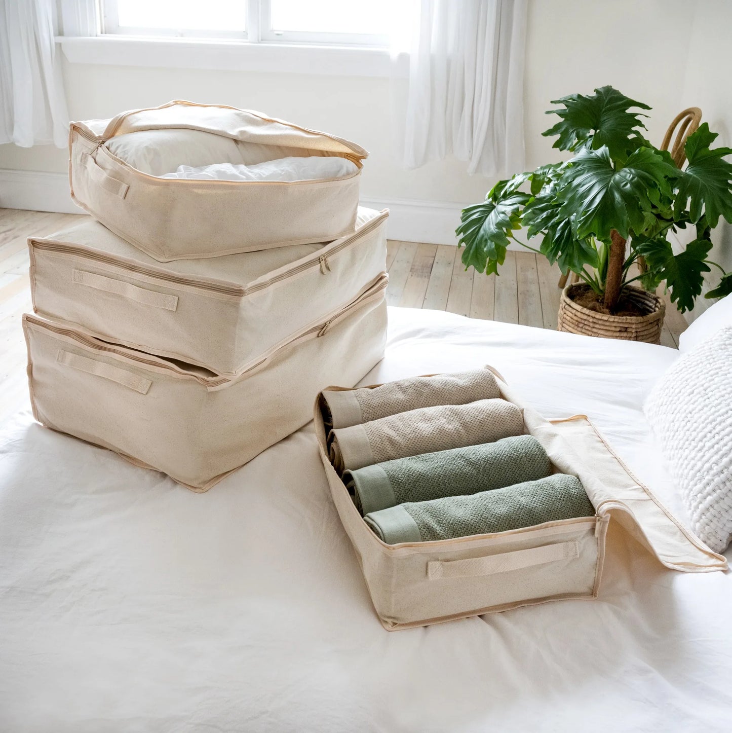 Cotton Storage Bags - 330gsm (10oz) Thick Off-White Natural Cotton Fabric  - 4 Pack - (Small X 1 + Medium X 1 + Large X 1 + X-Large X 1)