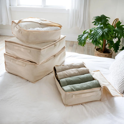 Cotton Storage Bags - 330gsm (10oz) Thick Off-White Natural Cotton Fabric  - 8 Pack - (Small X 2 + Medium X 2 + Large X 2 + X-Large X 2)