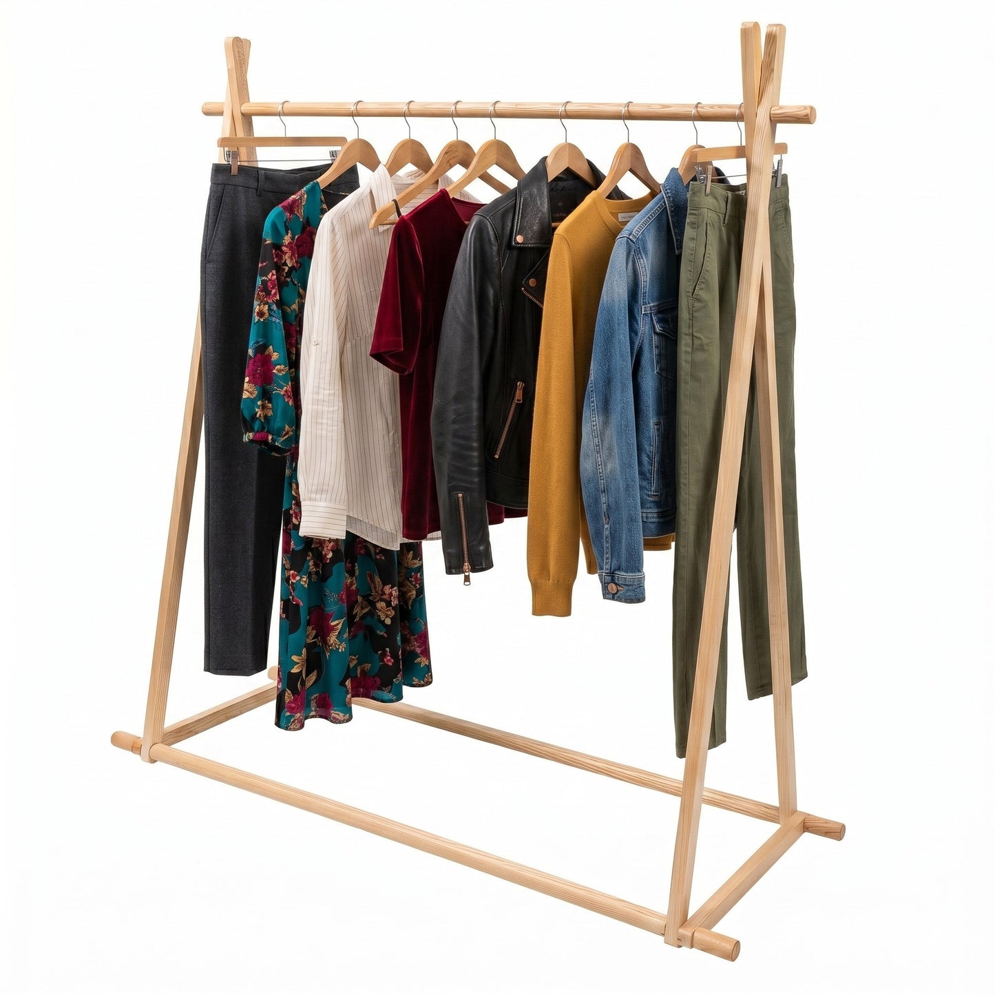 Heavy Duty Ash Wood clothes Rack - 100kgs Weight Capacity - Extra Thick Solid Ash Wood Rails - Hangersforless