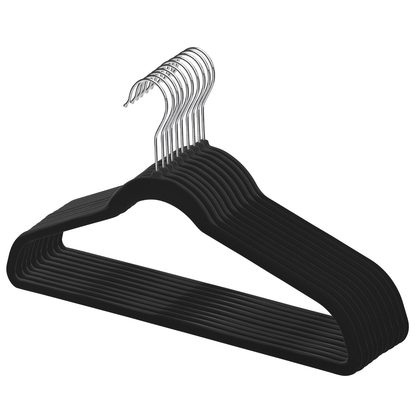 Black Velvet Coat Hangers - 43cm - With Chrome Hook  (Sold in Bundles of 20/50/100) - Hangersforless