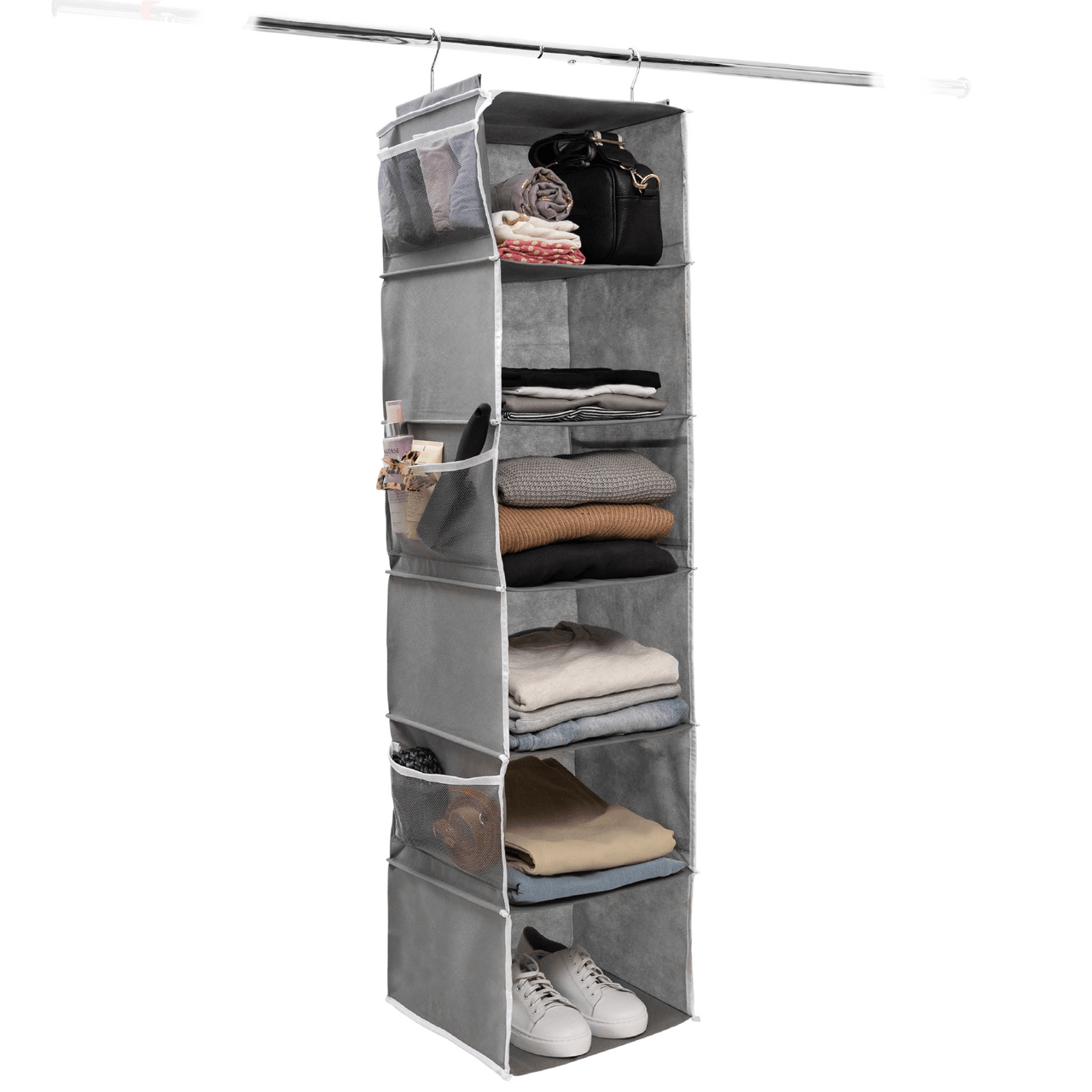 Non Woven Hanging Organiser - Grey - with Durable Layers  & Six Side Mesh Bags - Hangersforless