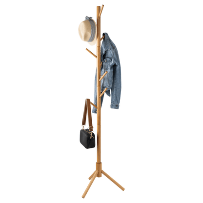 Natural Wood Coat Rack Stand, 8 Hooks - Solid Oak - Easy Installation - Hangersforless