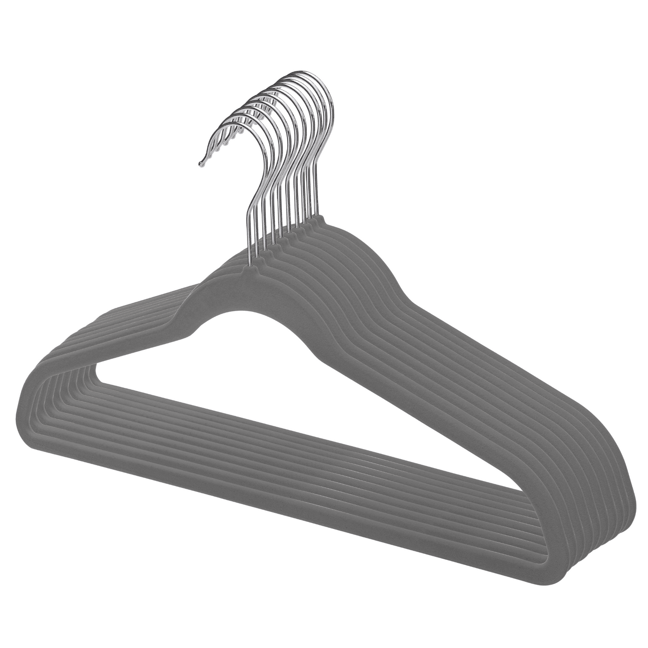 Grey Velvet Coat Hangers - 43cm - With Chrome Hook  (Sold in Bundles of 20/50/100) - Hangersforless