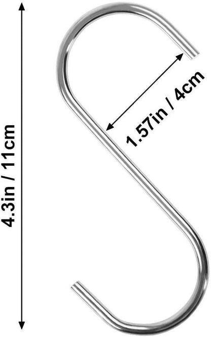S Metal Hooks 4mm Thick - Large - 304 Stainless Steel - Sold in 5/25/50 - Hangersforless