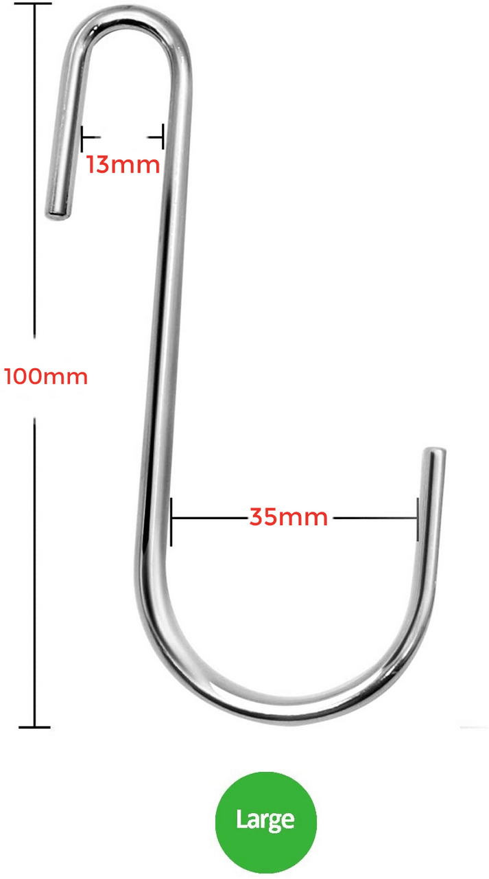 Heavy Duty S Metal Hooks - Large - Silver 304 Stainless Steel (4mm Thick)- Sold in 5/25/50 - Hangersforless