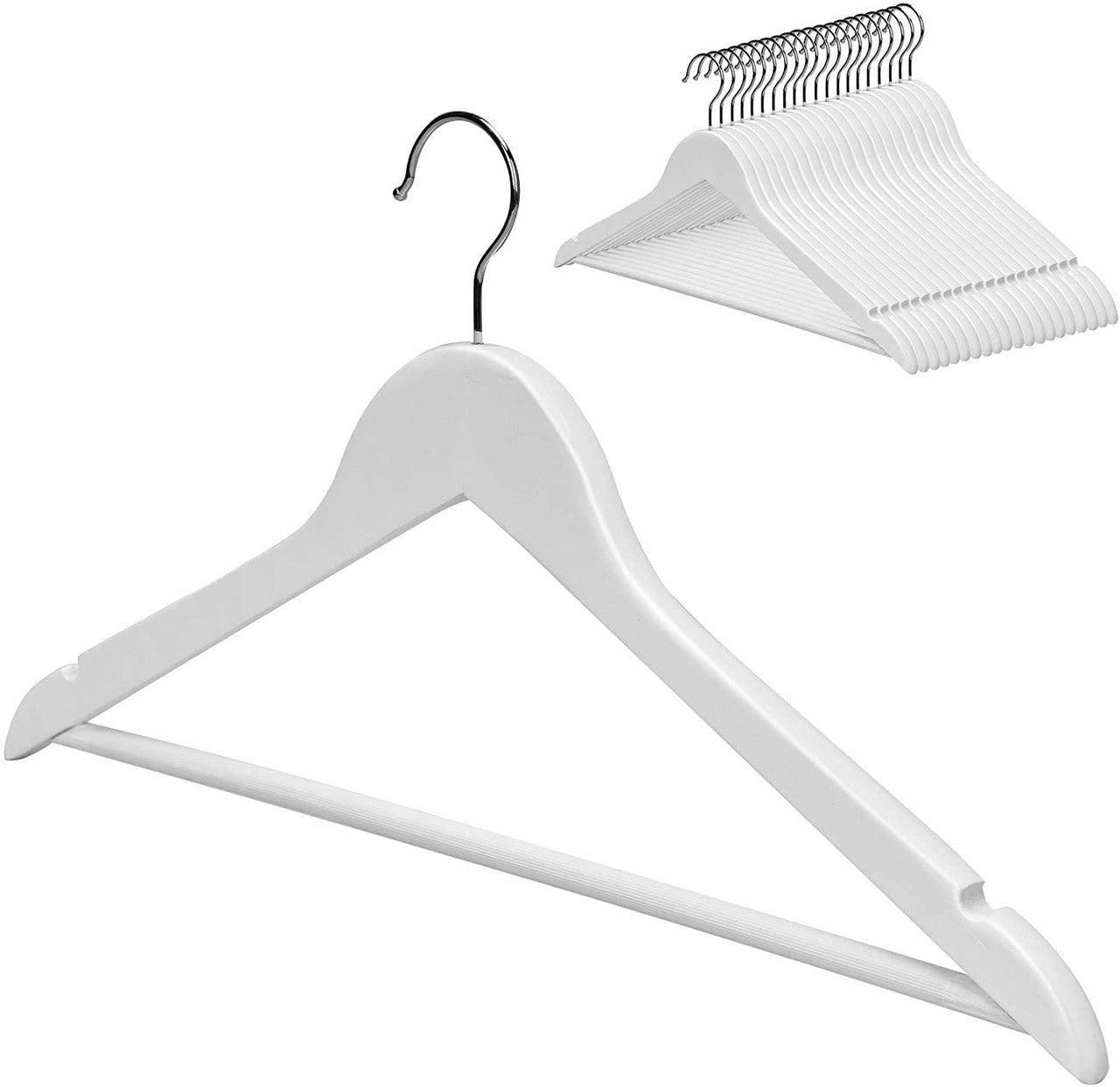 White Wood Suit Hangers With Bar 43cm X 12mm Thick (Sold in 25/50/100) - Hangersforless
