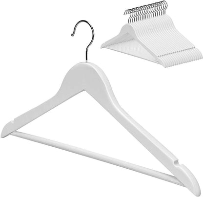 White Wood Suit Hangers With Bar 43cm X 12mm Thick (Sold in 25/50/100) - Hangersforless