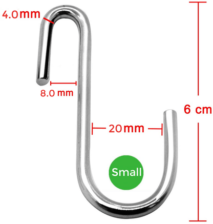 Heavy Duty S Metal Hooks -Small - Silver 304 Stainless Steel (4mm Thick)- Sold in 5/25/50 - Hangersforless