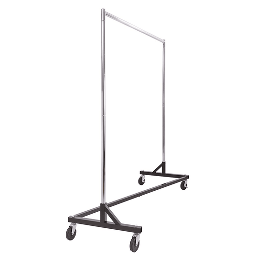 Heavy Duty Single Rail Clothes Z Rack - 150kgs Weight Capacity - W/ Four Large Rubber Casters - Hangersforless