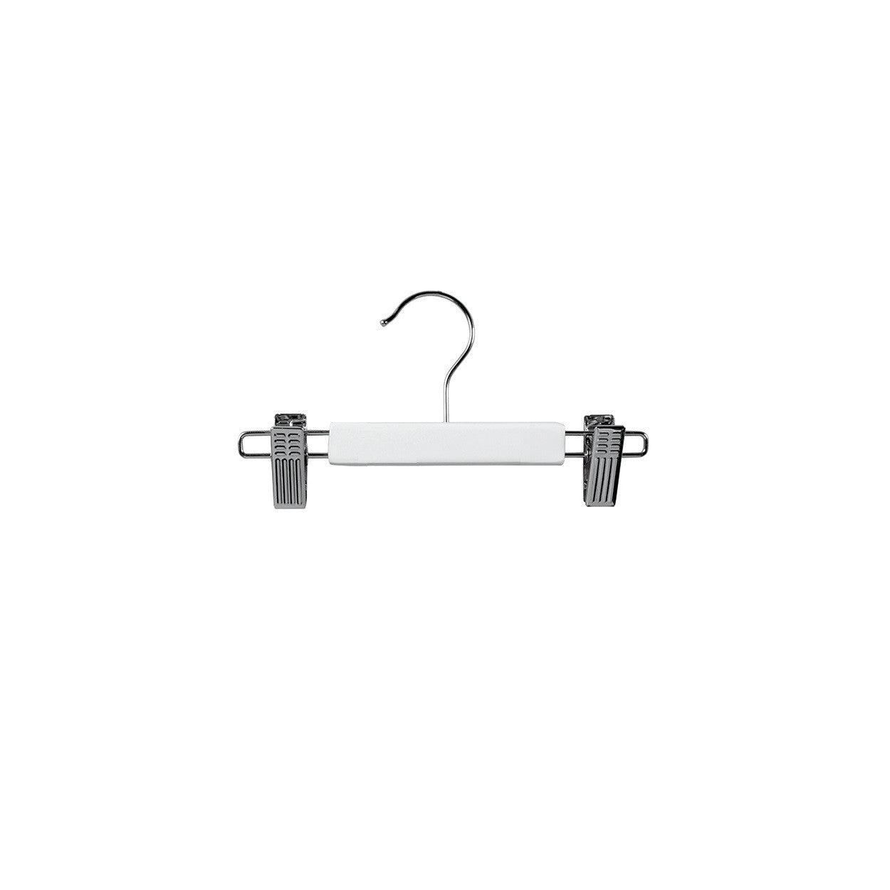 23cm Baby Size White Wooden Pant Hanger With Clips (Sold in 25/50/100) - Hangersforless