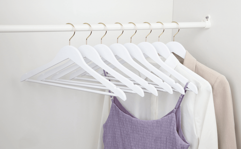 White Wood Premium Coat Hangers With Gold Hook - 43cm X 12mm Thick (Sold in 25/50) - Hangersforless
