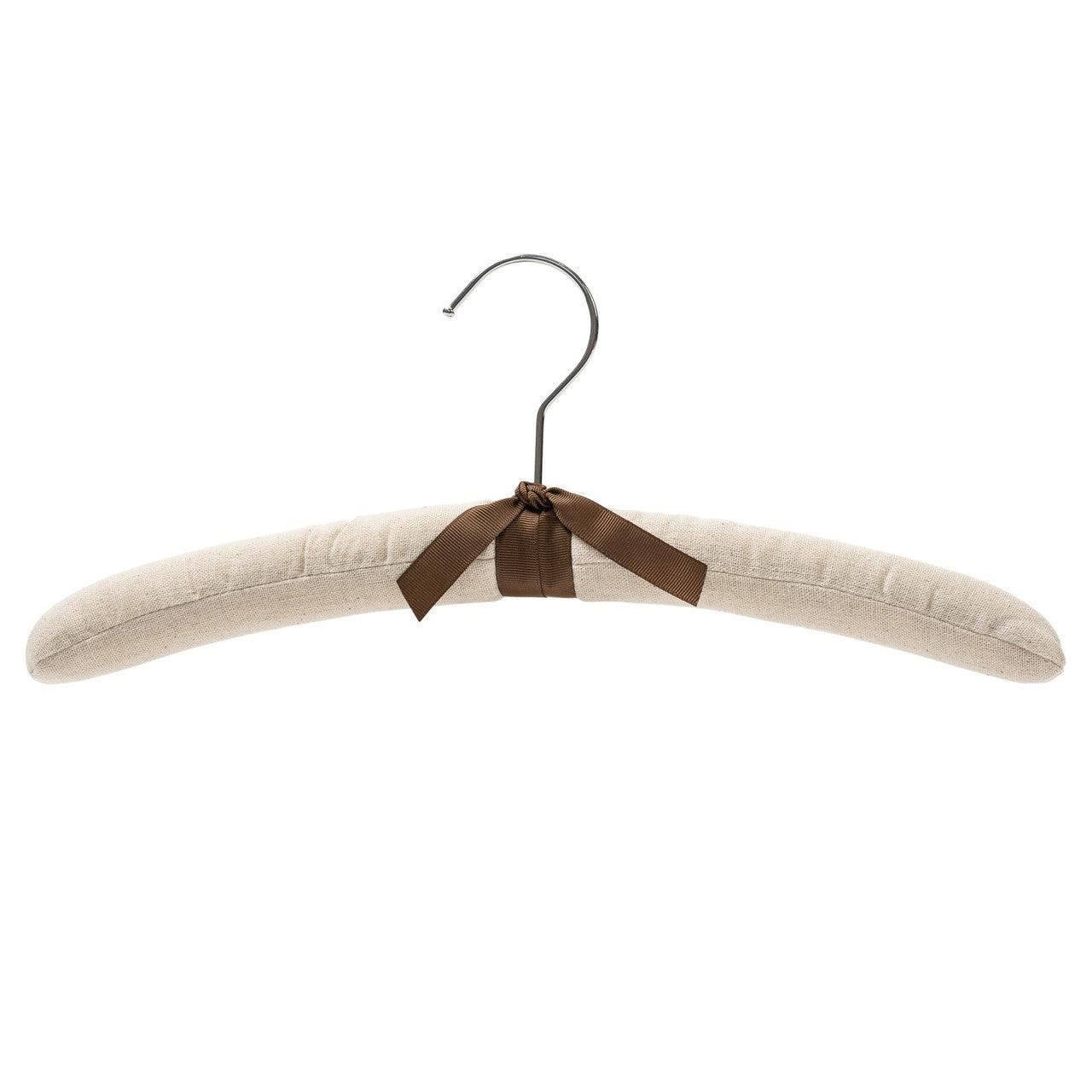 Padded Coat Hangers With Chrome Hook - Natural linen - 38cm X 45mm Thick (Sold in Bundles of 25/50) - Hangersforless