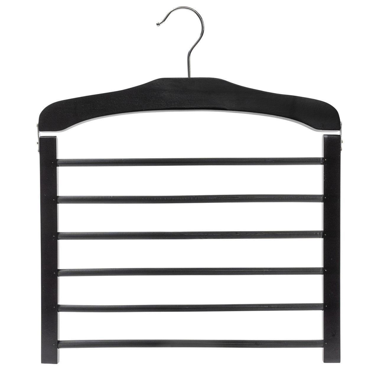 Black Wooden Multiple Tiered Pant Hanger - With Non-Slip Bars - Sold in 1/5/10 - Hangersforless