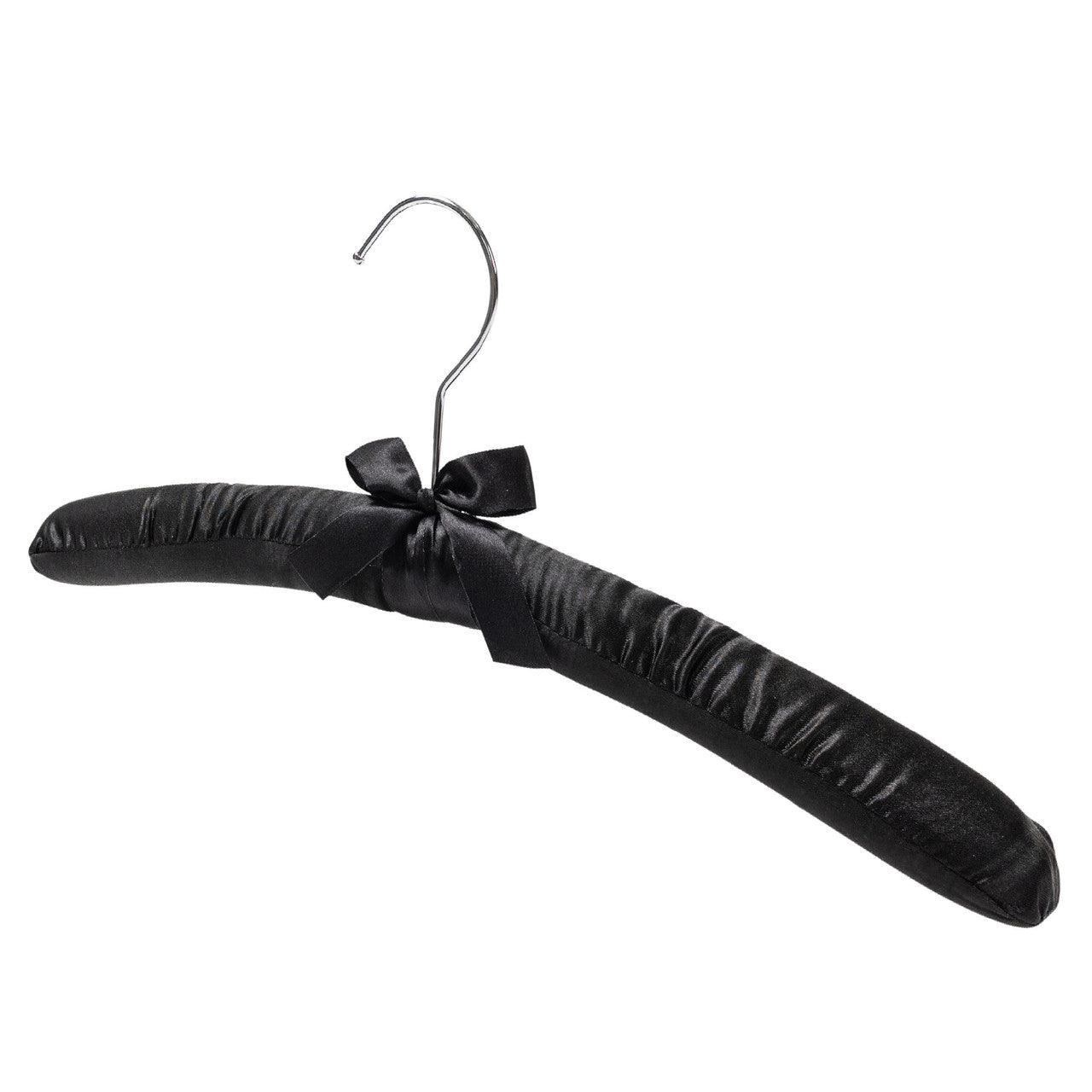 Padded coat hangers With Chrome Hook - Black Satin - 38cm X 45mm Thick (Sold in Bundles of 25/50) - Hangersforless
