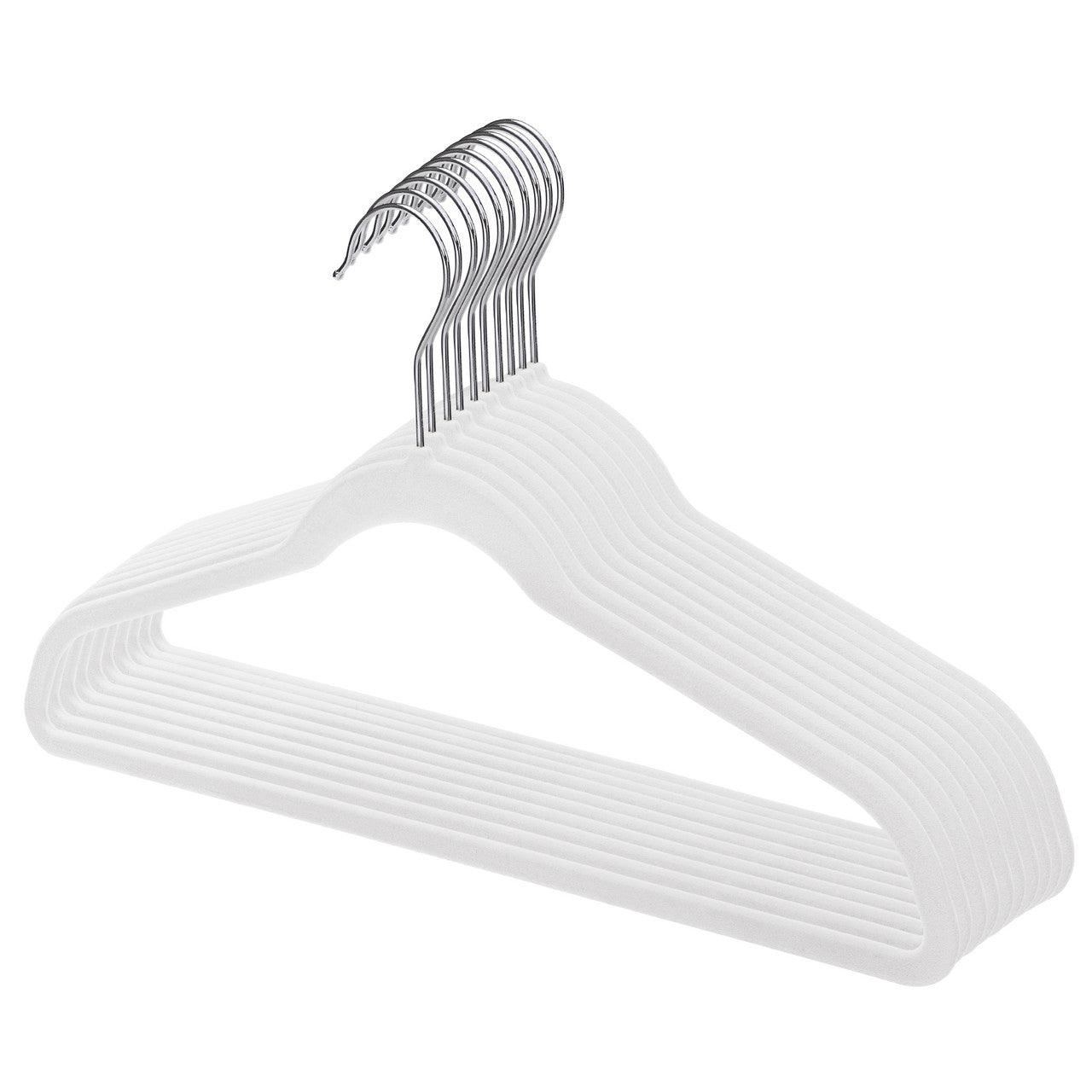White Velvet Coat Hangers - 43cm - With Chrome Hook  (Sold in Bundles of 20/50/100) - Hangersforless