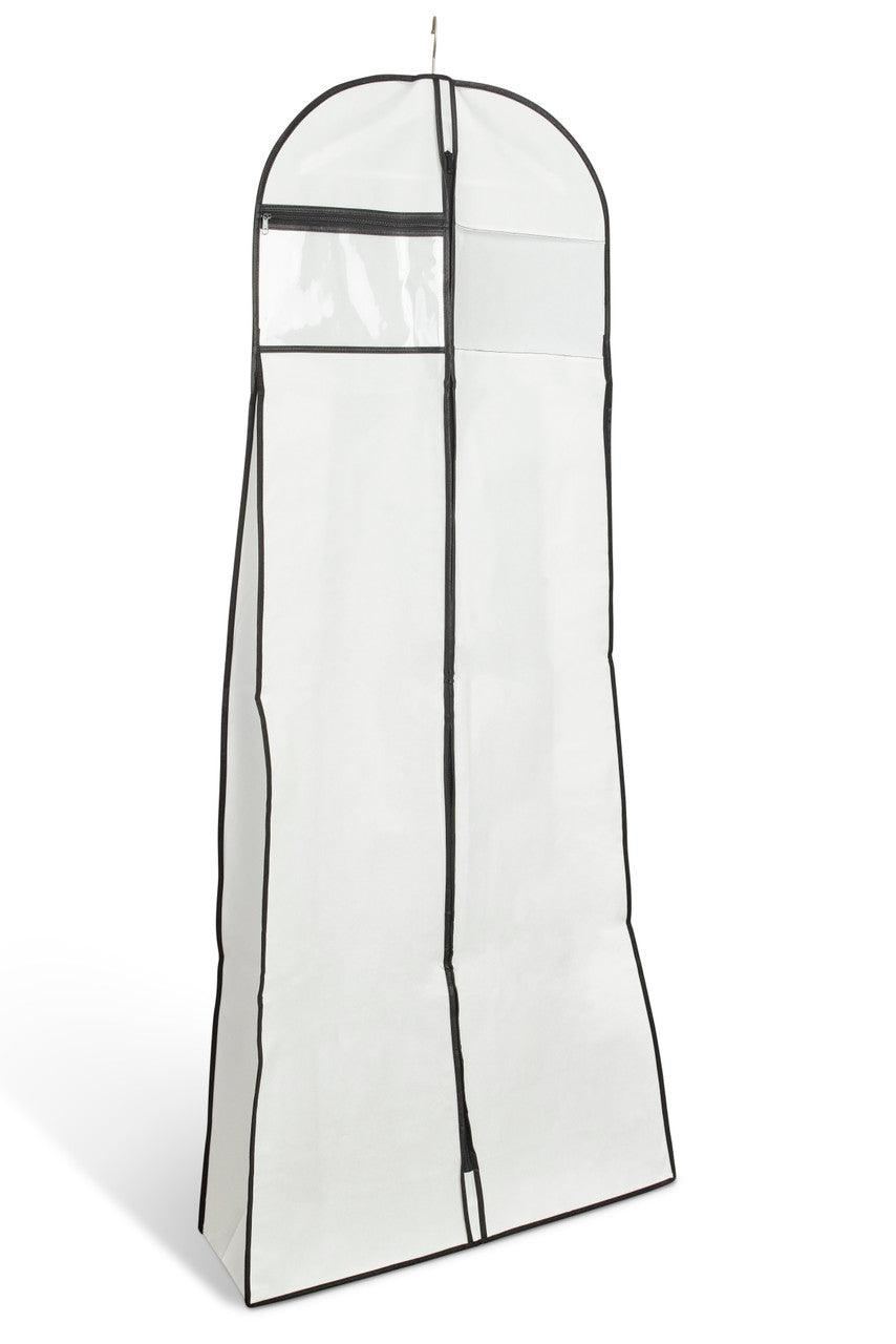 Wedding Dress Garment Bag White with Black Trim with 25cm Gusset Sold in 1/5/10 - Hangersforless