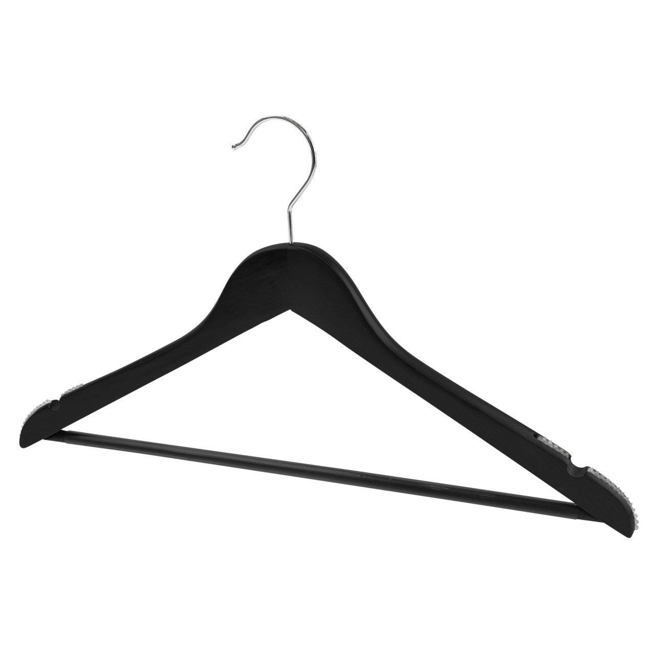 Black Wood Suit Hanger With Curved Body - 43cm X 14mm Thick (Sold in 25/50/100) - Hangersforless