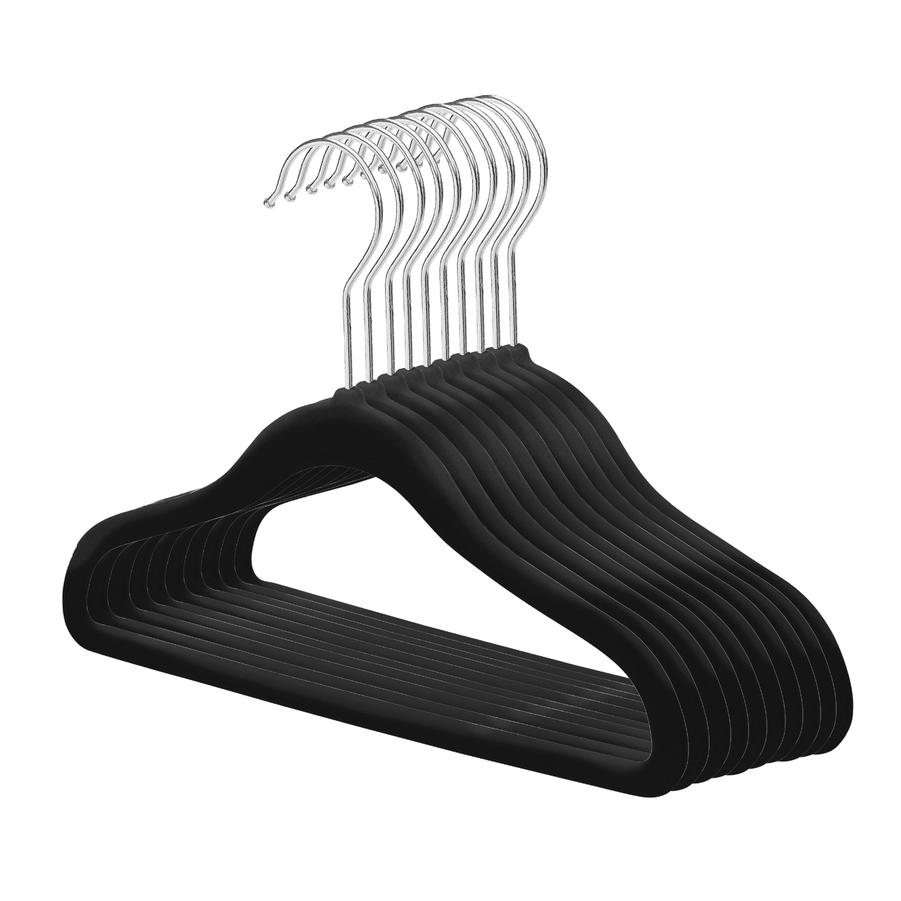 Baby Size Black Velvet Coat Hangers - 30cm - With Chrome Hook  (Sold in Bundles of 20/50/100) - Hangersforless
