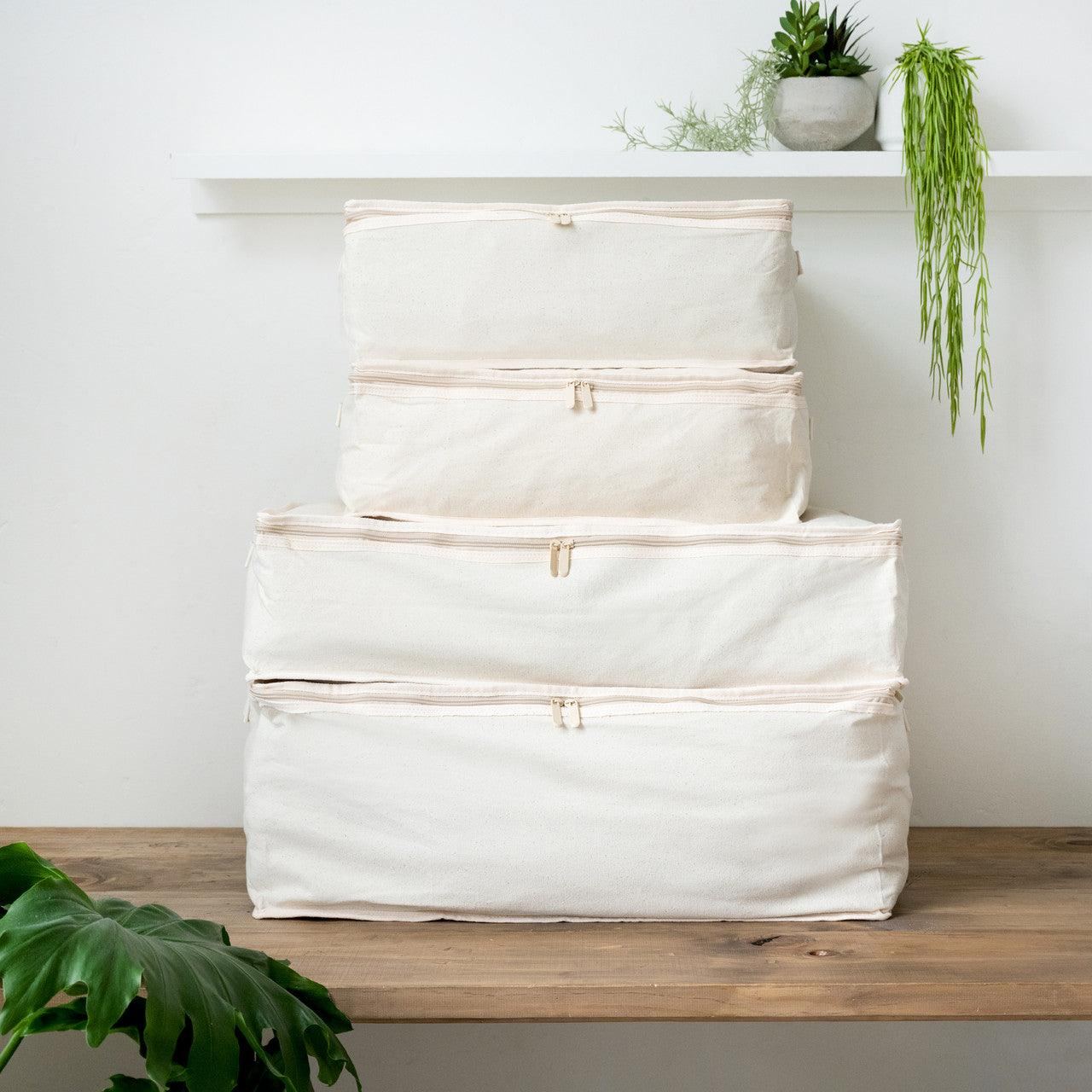 Cotton Storage Bags - 10oz Thick Pure Cotton Fabric  - 4 Pack - (Small X 1 + Medium X 1 + Large X 1 + X-Large X 1) - Hangersforless