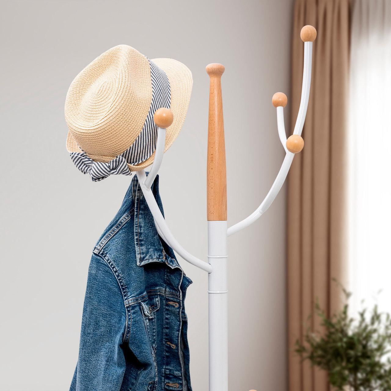 Coat Rack  With Heavy Duty White Metal & Beech Wood Ball --  Solid Marble Base - Hangersforless